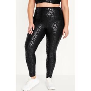 Old Navy High-Waisted Powersoft Black Foil Print Athleisure Leggings XXL
